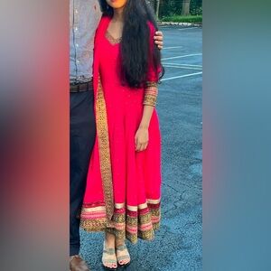 100% silk pink soft georgette anarkali desi Indian dress w/ dupatta & pants